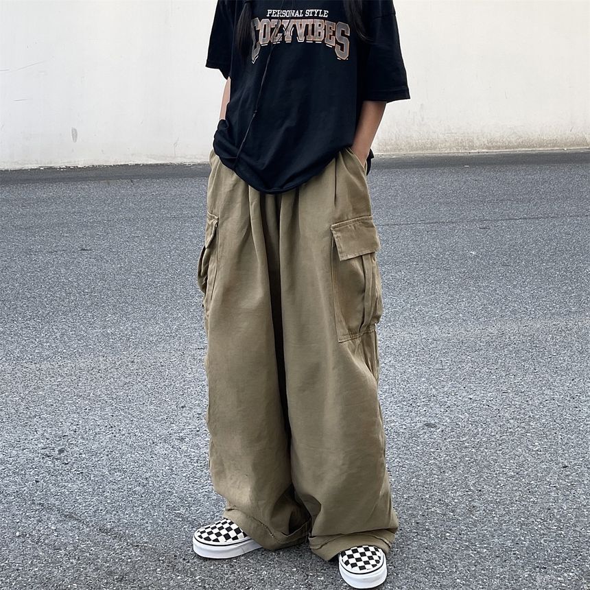 Elastic-Waist Wide-Leg Cargo Pants dd17