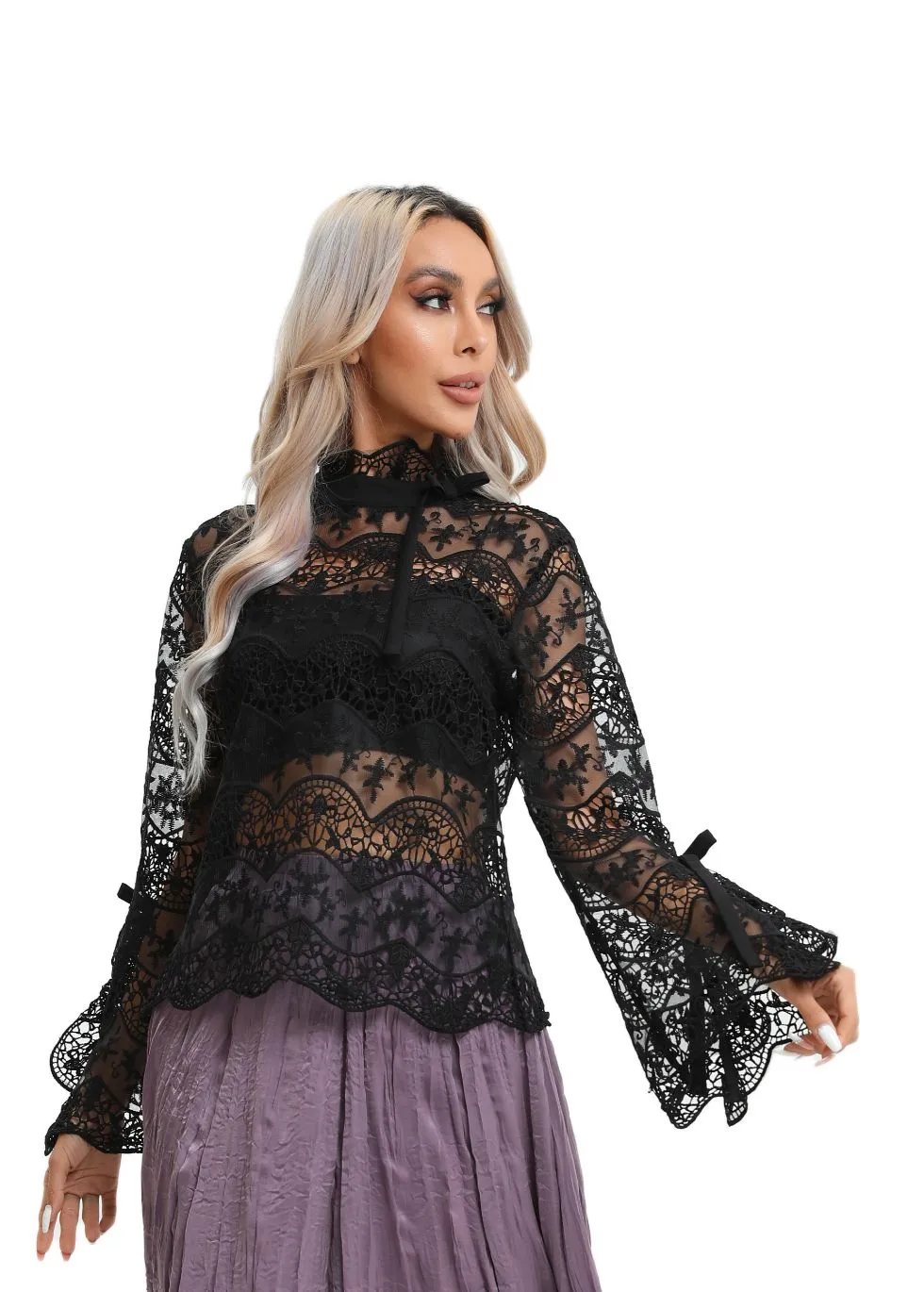 Elegant Long Sleeve Lace Blouse