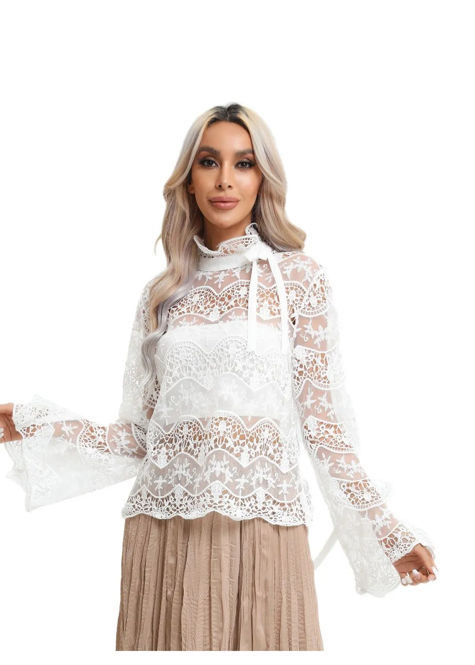 Elegant Long Sleeve Lace Blouse