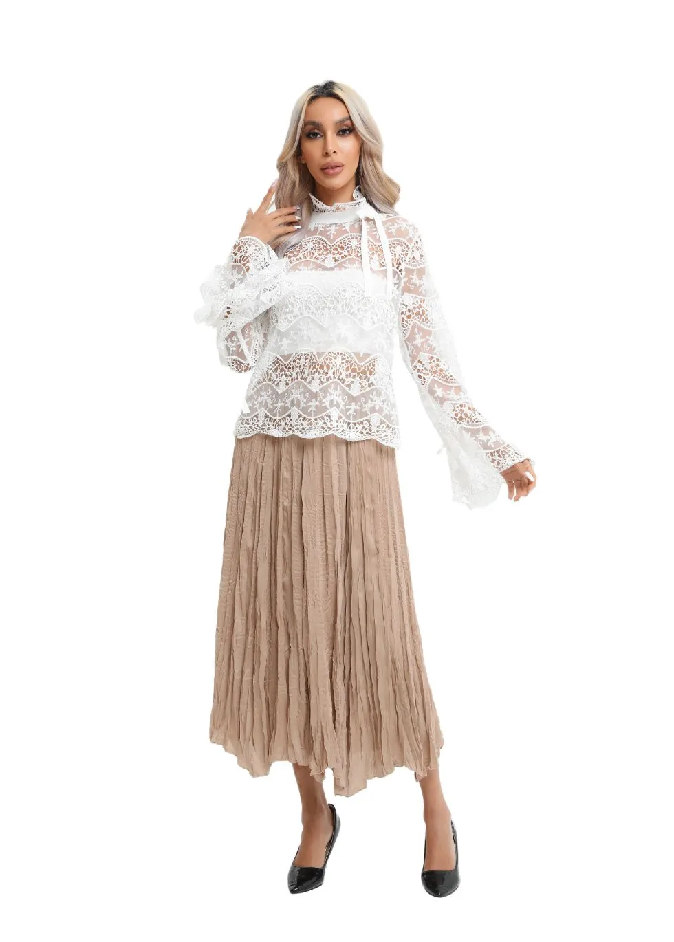 Elegant Long Sleeve Lace Blouse