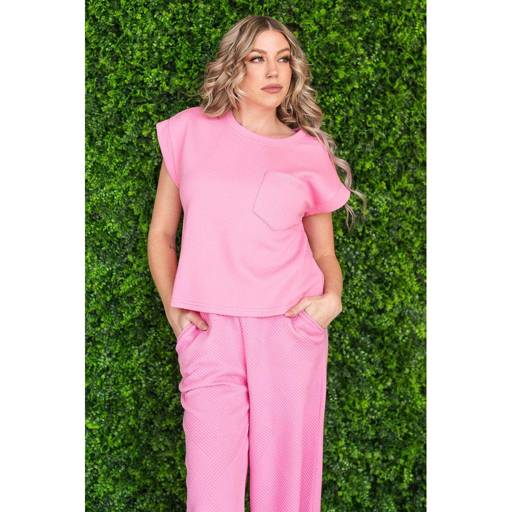 Entro Textured Bubblegum Pink Top and Pants Set