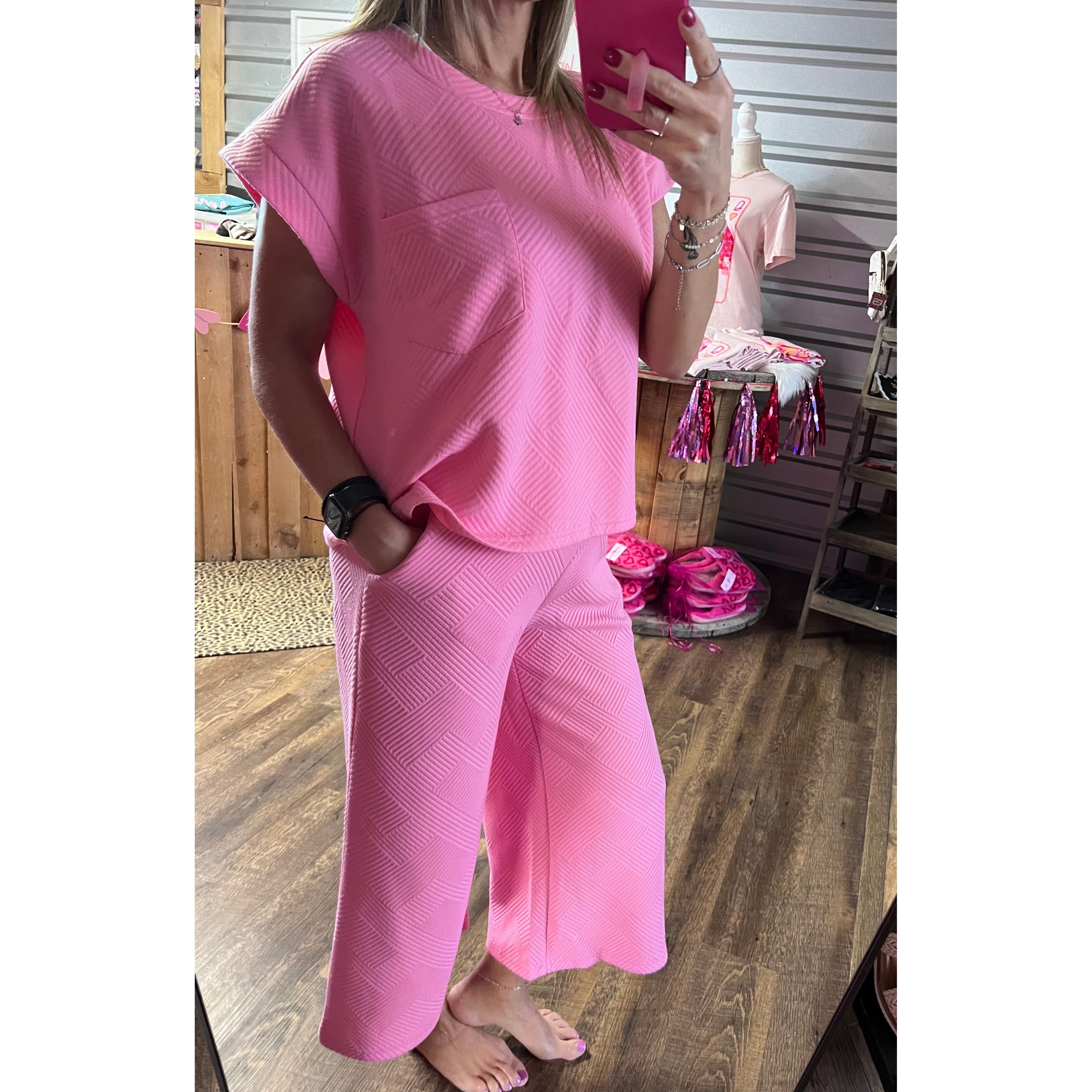 Entro Textured Bubblegum Pink Top and Pants Set