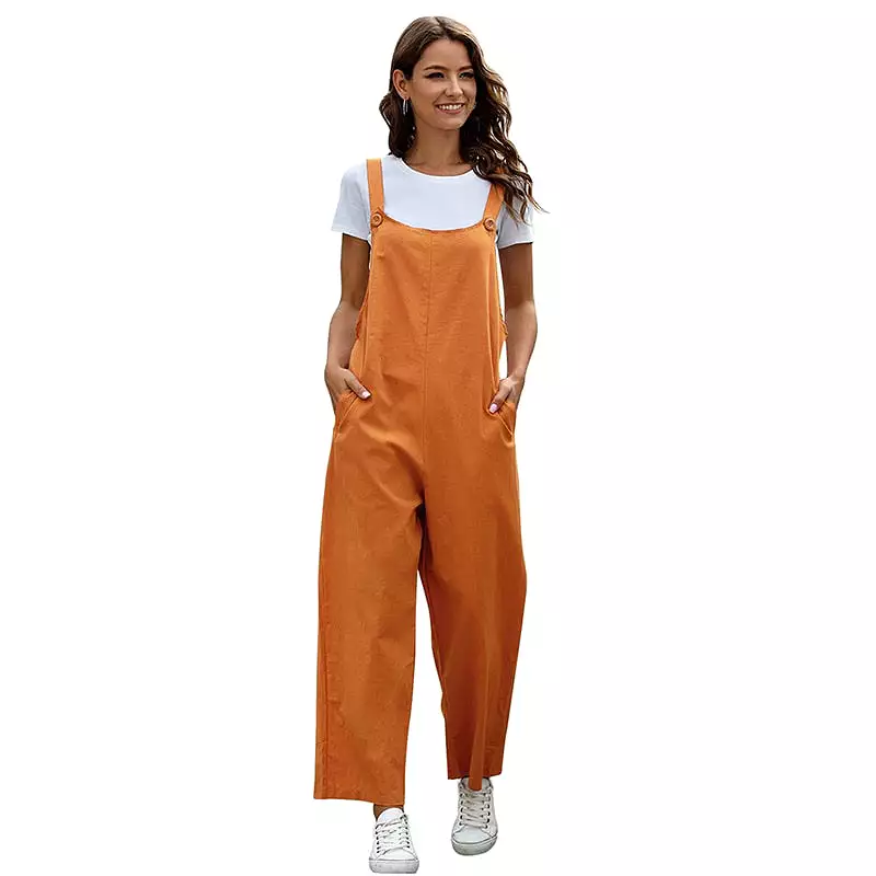 Fashion Women Girls Loose Solid Jumpsuit Strap Dungarees Harem Trousers Ladies Overall Pants Casual Playsuits Plus Size