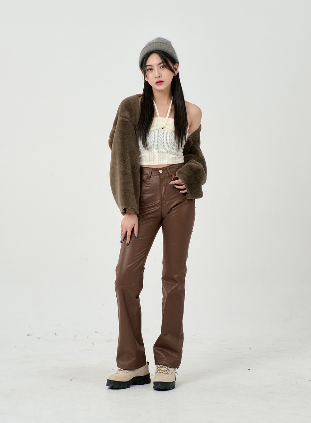 Faux Leather Straight Pants BD09