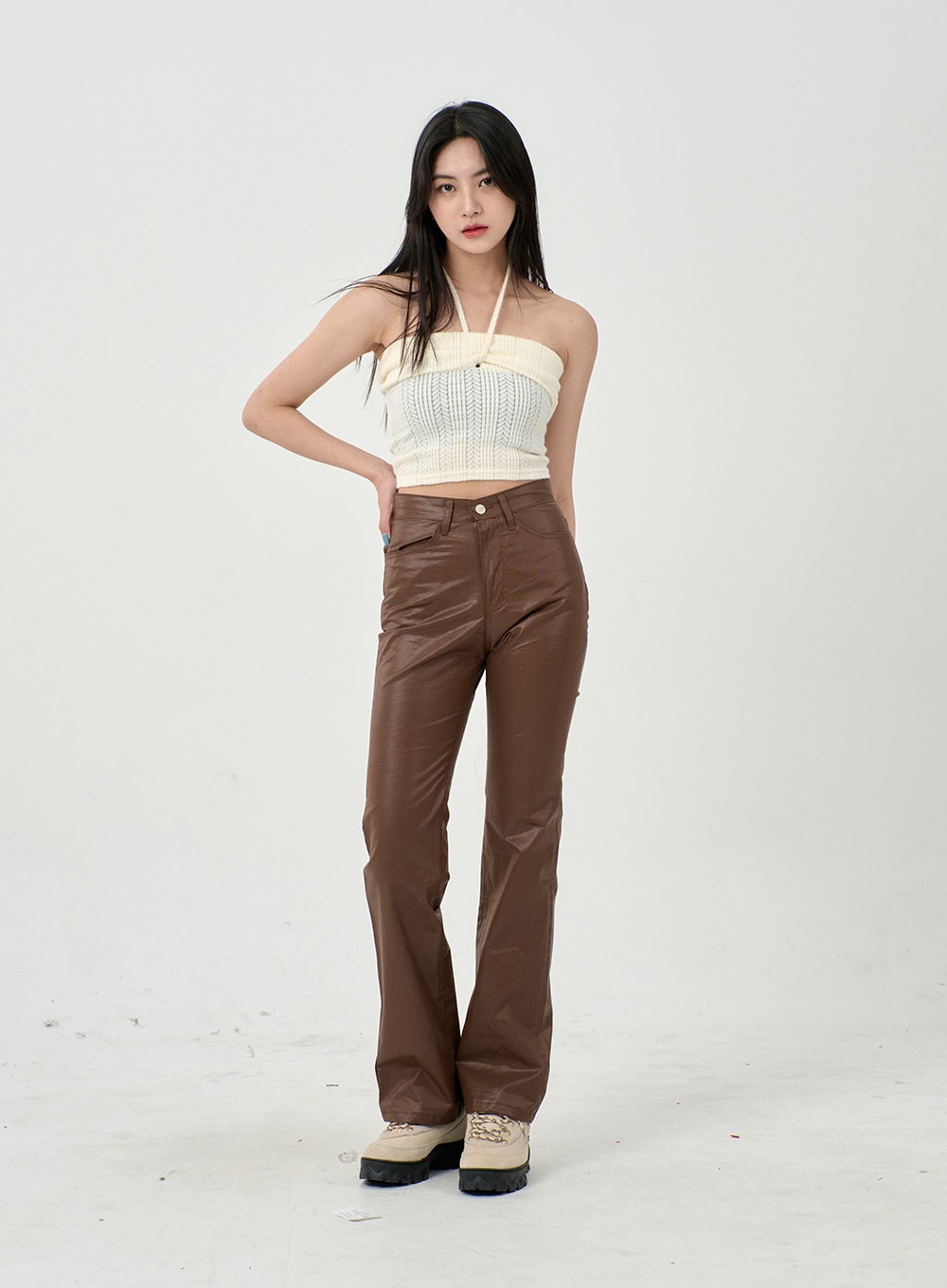 Faux Leather Straight Pants BD09