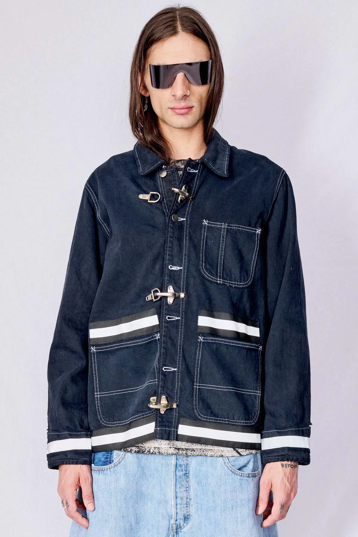 Fireman Field Coat - Black Contrast Stitch Denim