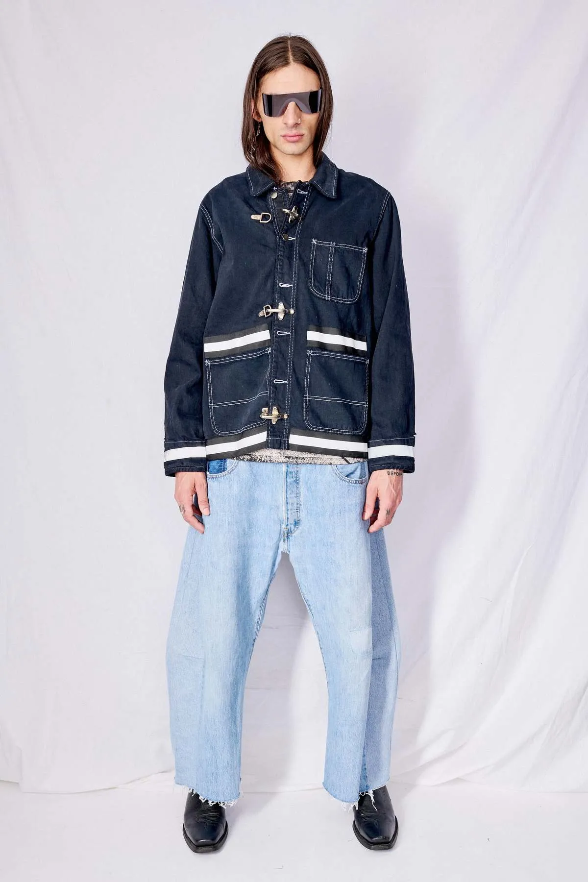 Fireman Field Coat - Black Contrast Stitch Denim