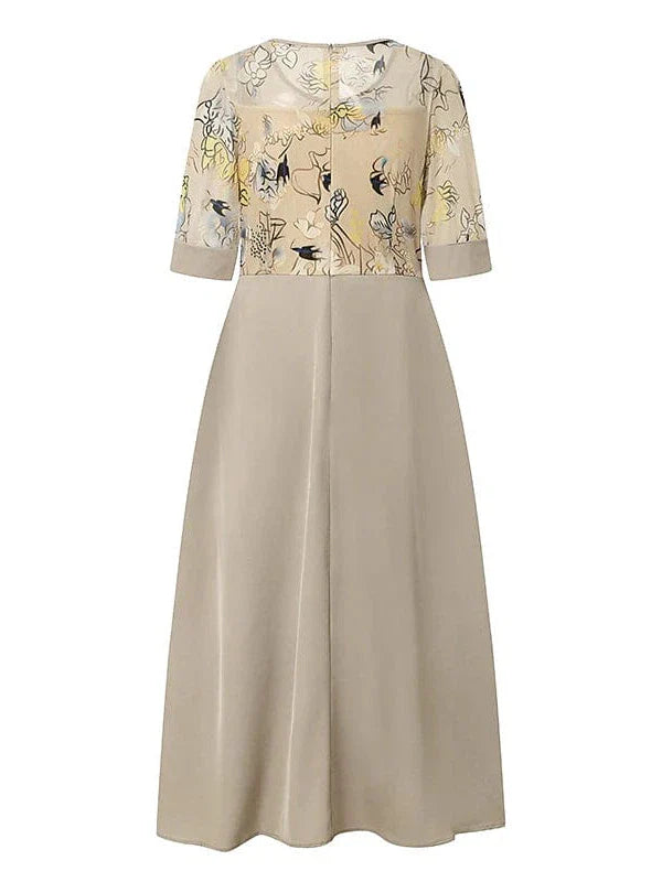 Floral Patchwork Vintage Midi Dress with Half Sleeves