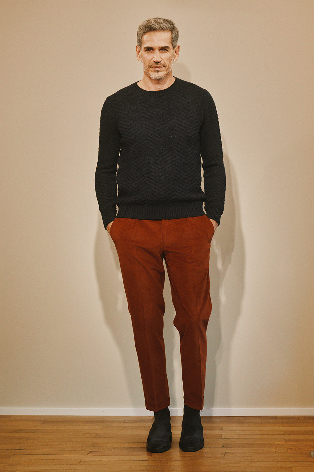 Gary Pleated Chino Pants in Soft Luxury Corduroy