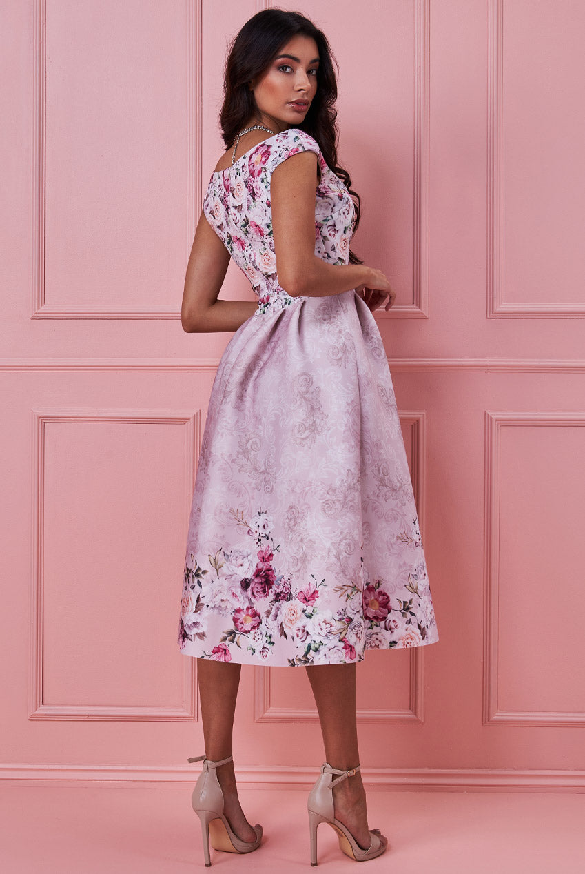 Goddiva Sweetheart Floral Midi Dress