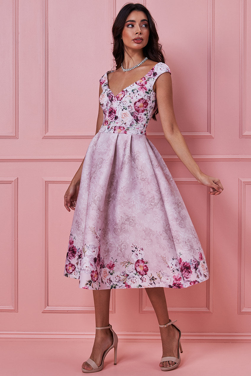 Goddiva Sweetheart Floral Midi Dress