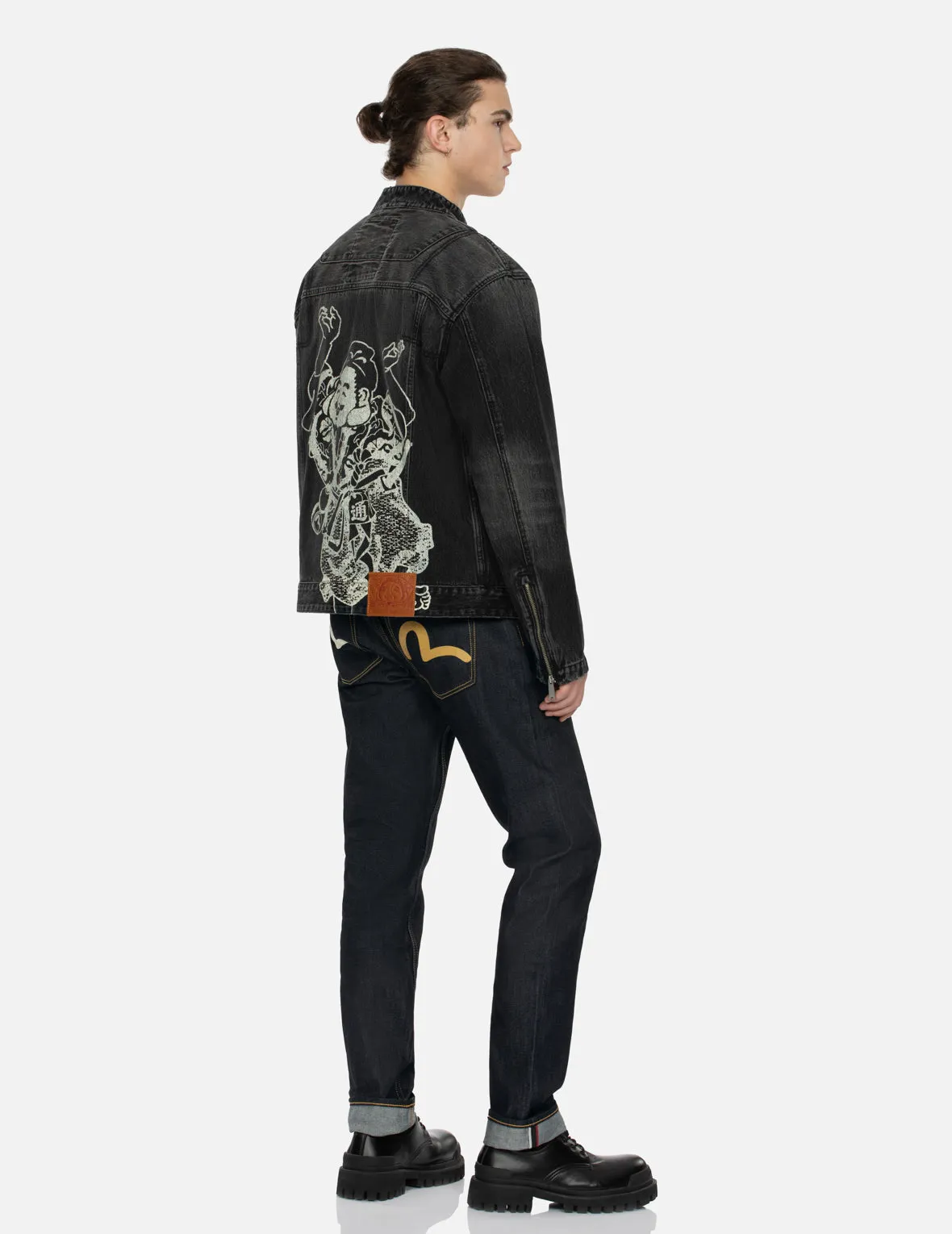 Godhead Print Relax Fit Biker Denim Jacket