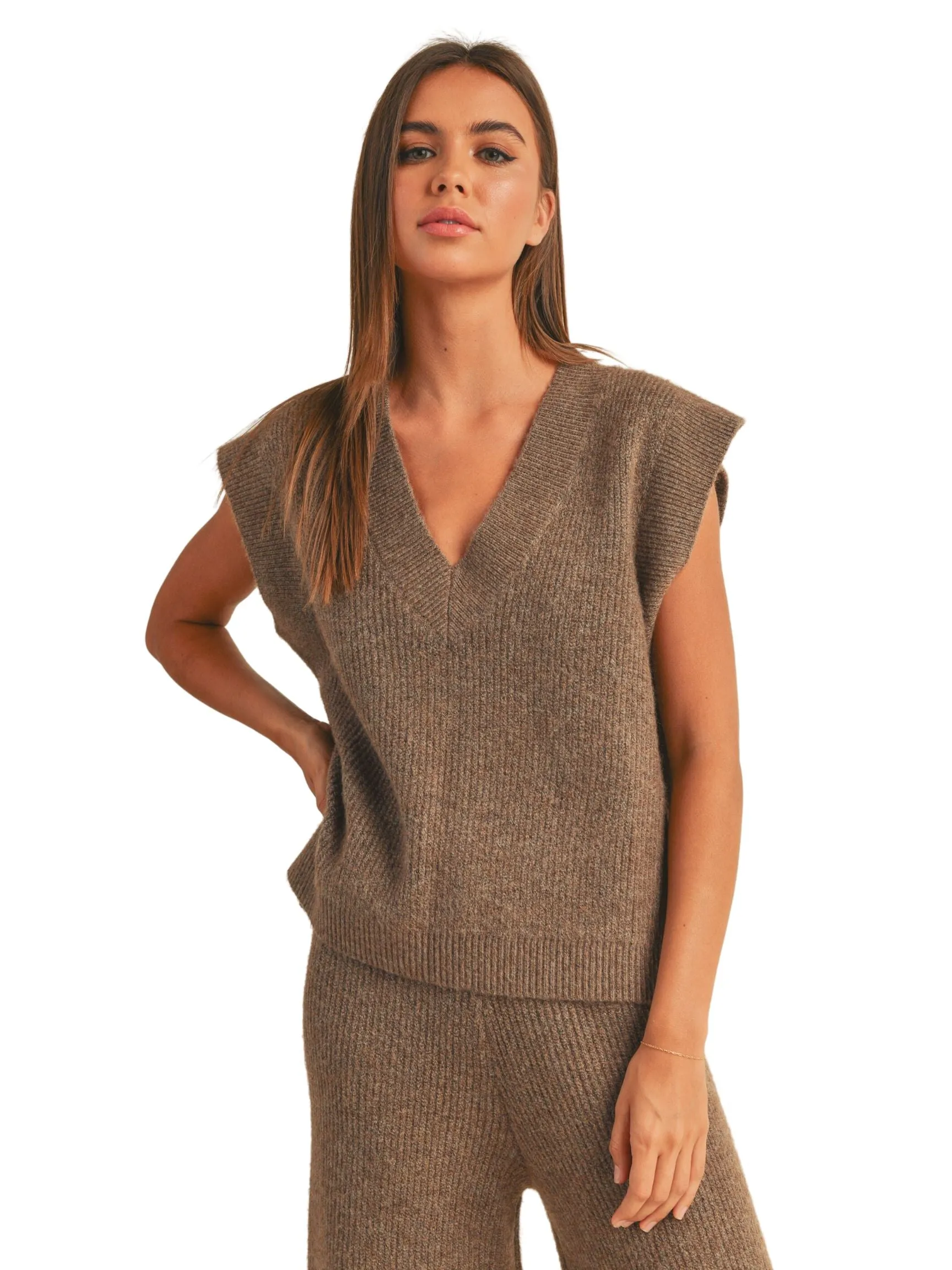 Gracie Sweater Vest Top - Brown