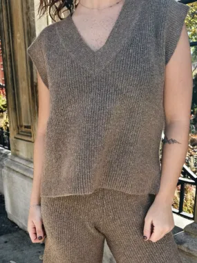 Gracie Sweater Vest Top - Brown