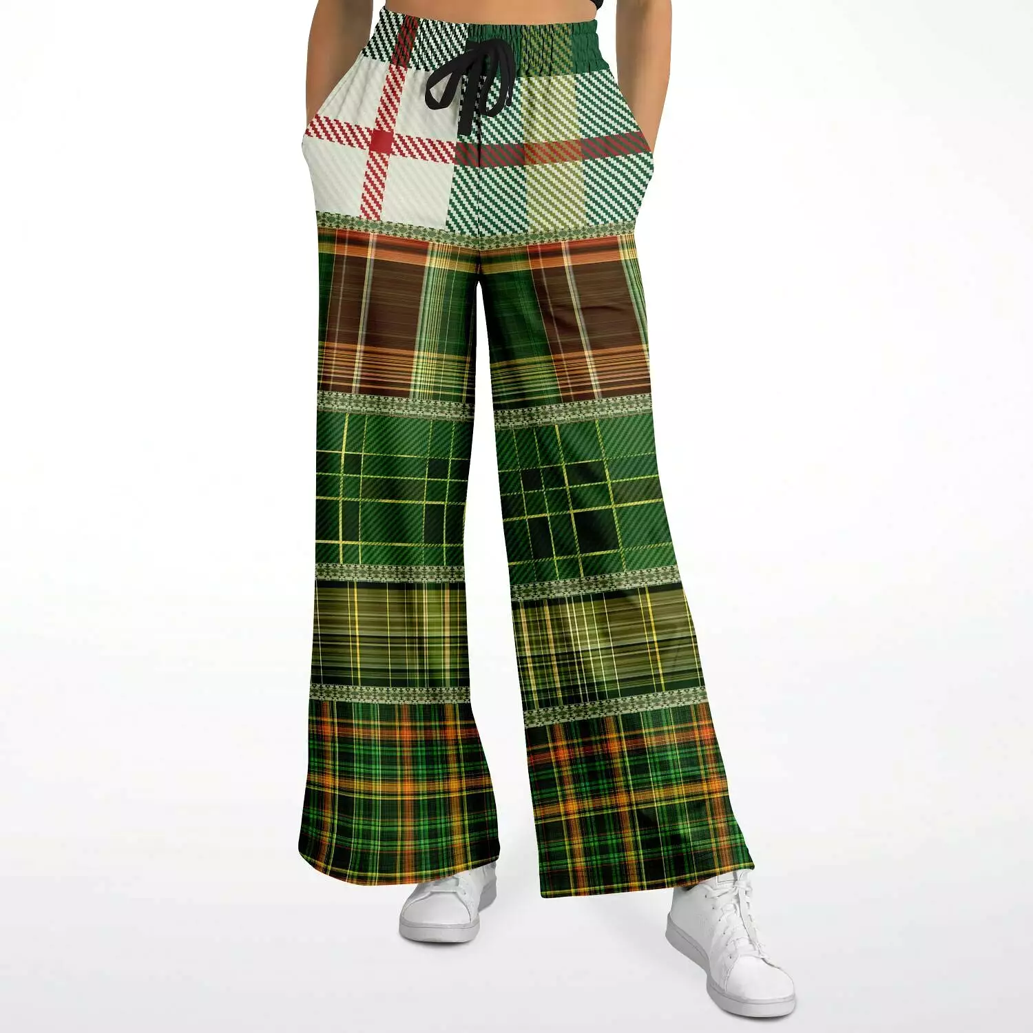 Green Nantucket Plaid Eco-Poly Stretchy Phat Bellbottoms