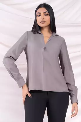 Grey Pleat Detail Shirt