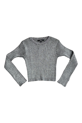 Grey Ribbed Long Sleeve Top