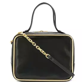 Halo Crossbody Satchel, Black/Gold