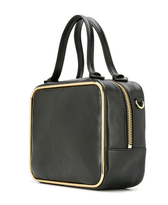 Halo Crossbody Satchel, Black/Gold