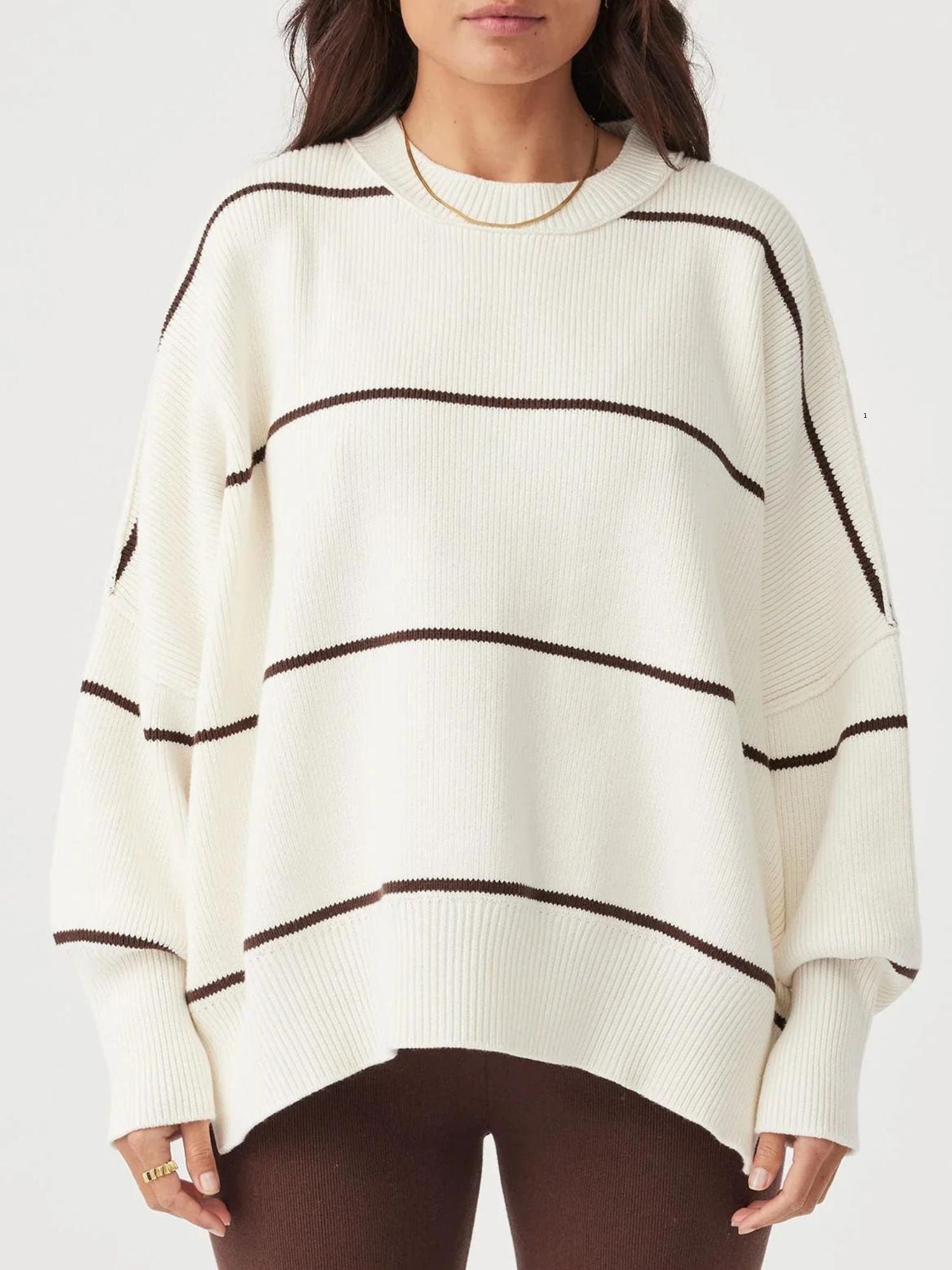 Harper Stripe Organic Knit Sweater | Cream & Chocolate