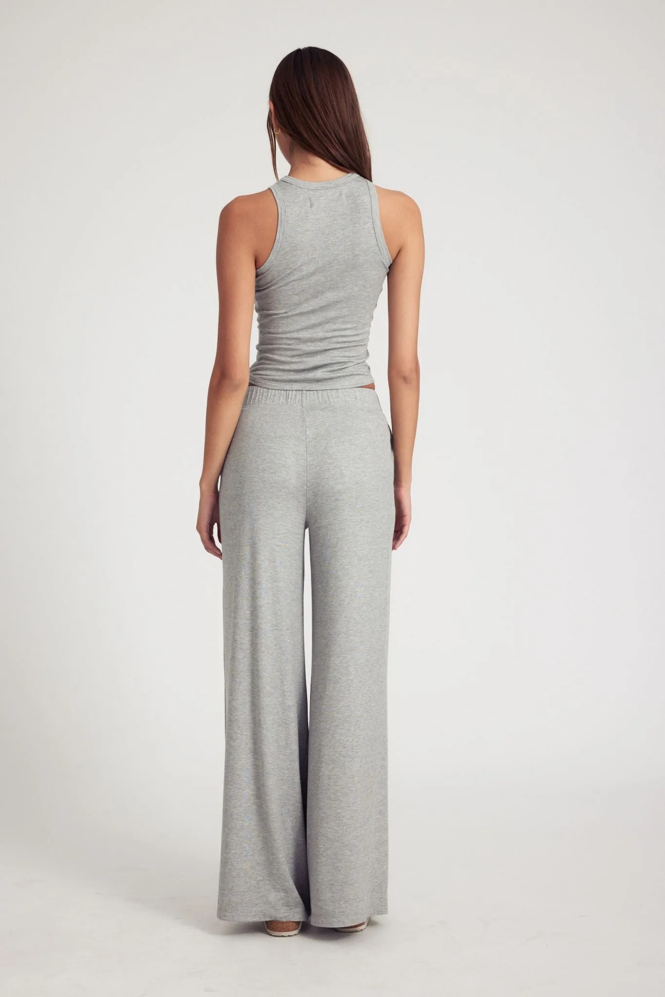 Heather Grey Rib Wide Leg Pants