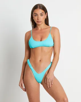 Kulani Kinis Minimal Tie Back Bikini Top in Aqua Ribbed