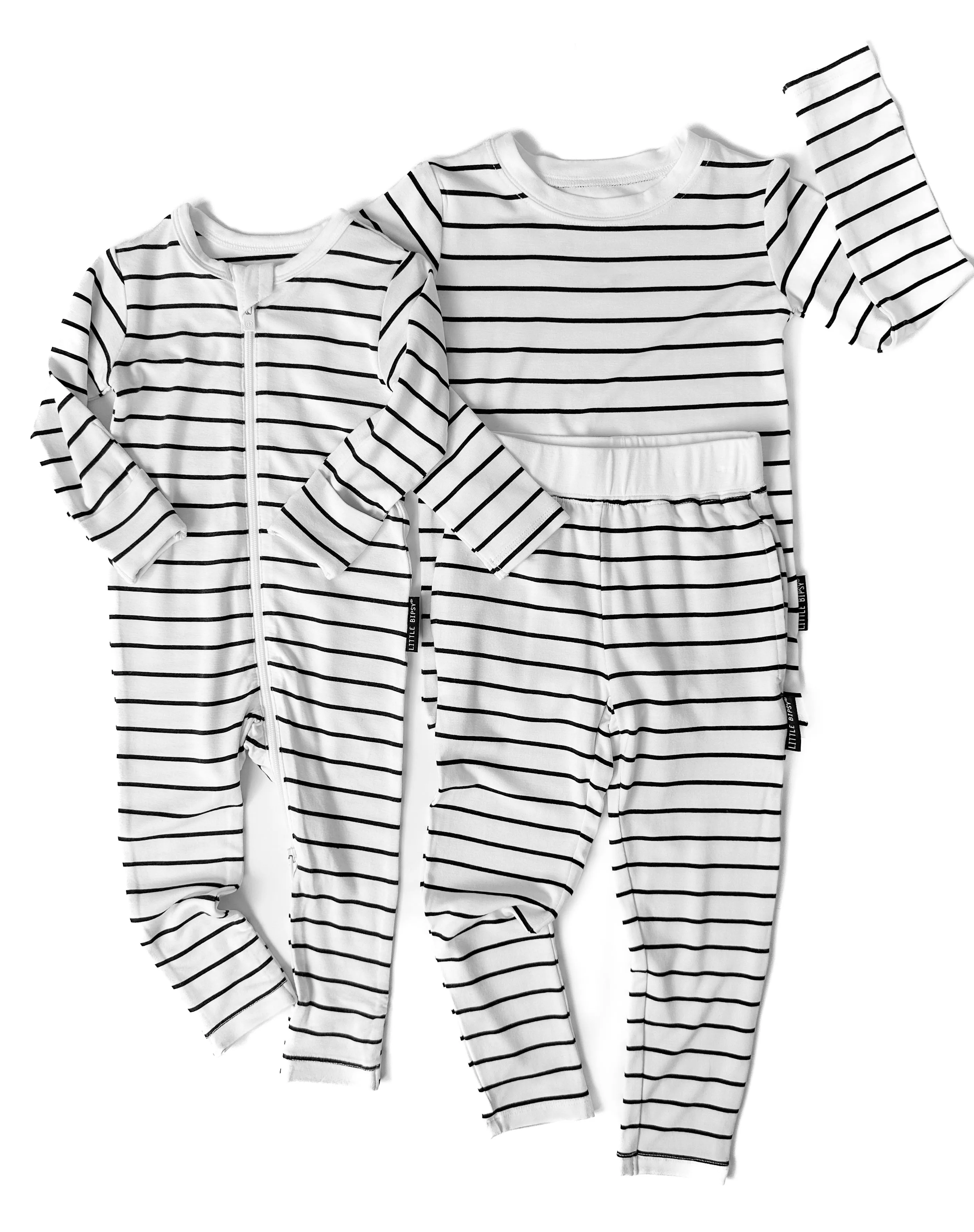 LB x Baby Breez Long Sleeve Pinstripe Romper Pajamas - White and Black