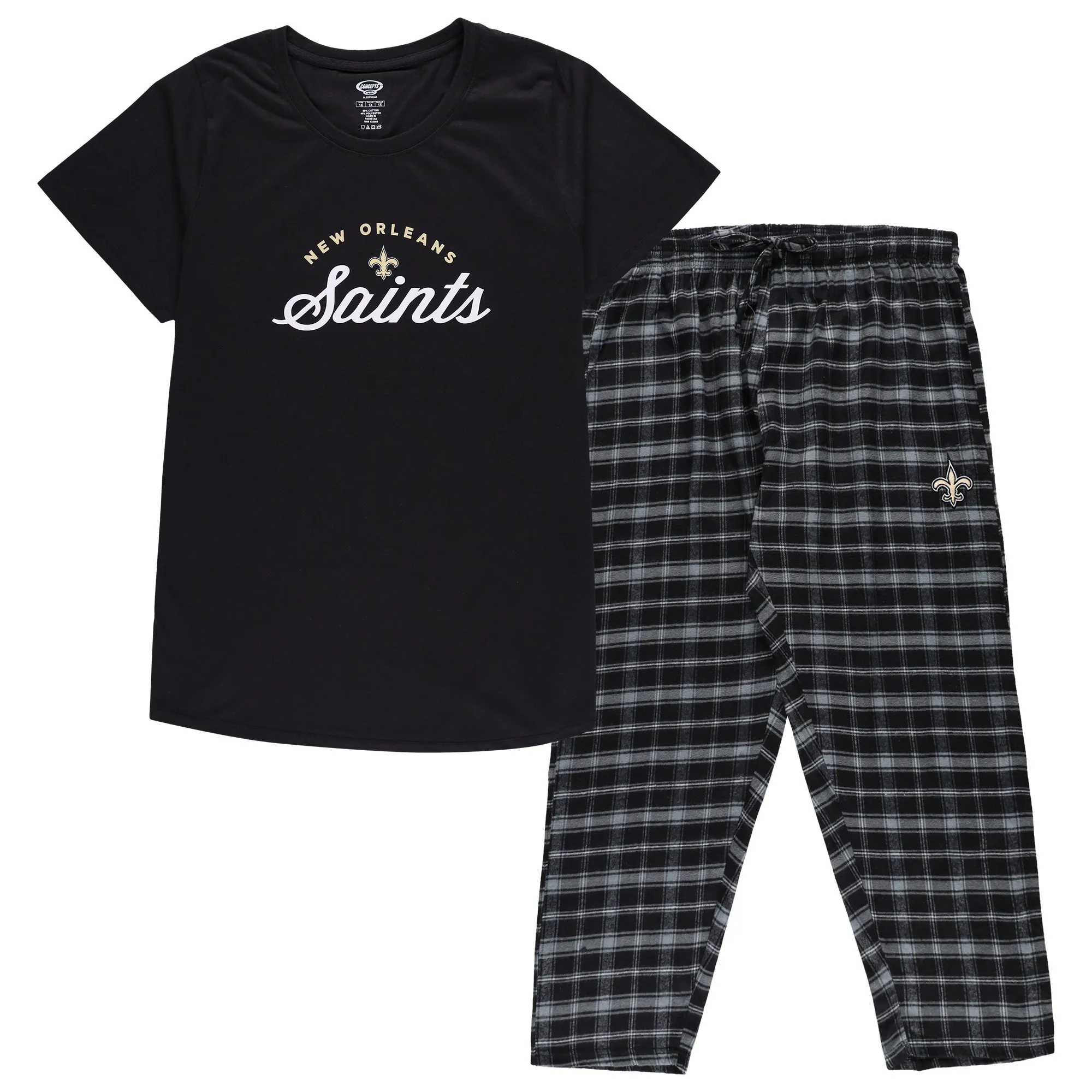 Lids Women's Concepts Sport Black New Orleans Saints Plus Badge T-Shirt & Flannel Pants Sleep Set