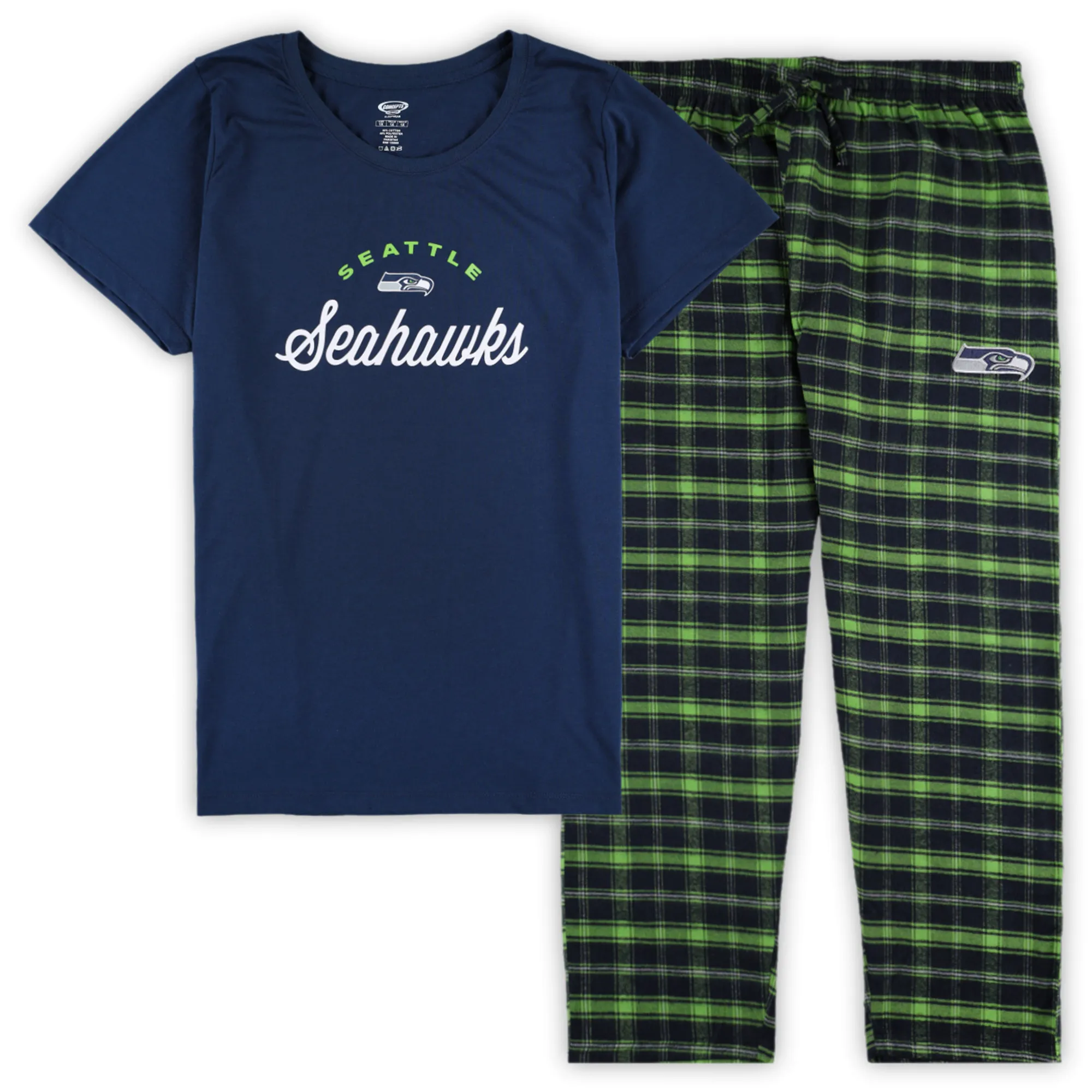 Lids Women's Concepts Sport Navy Seattle Seahawks Plus Badge T-Shirt & Flannel Pants Sleep Set