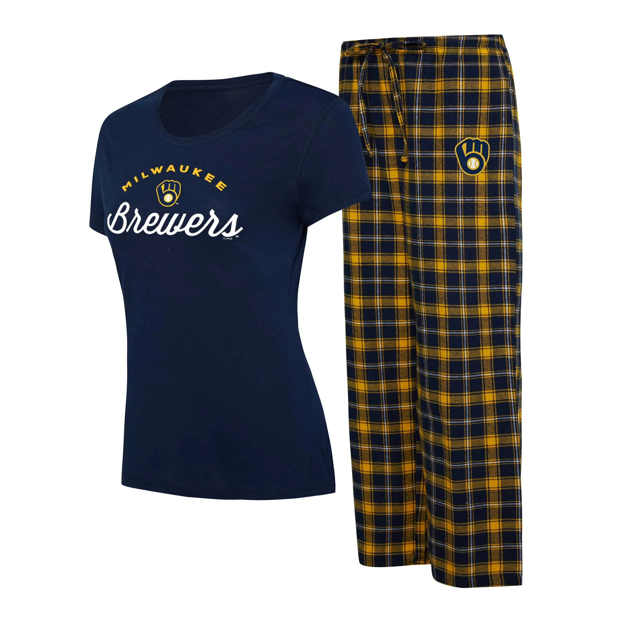 Lids Women's Concepts Sport Navy/Gold Milwaukee Brewers Arctic T-Shirt & Flannel Pants Sleep Set