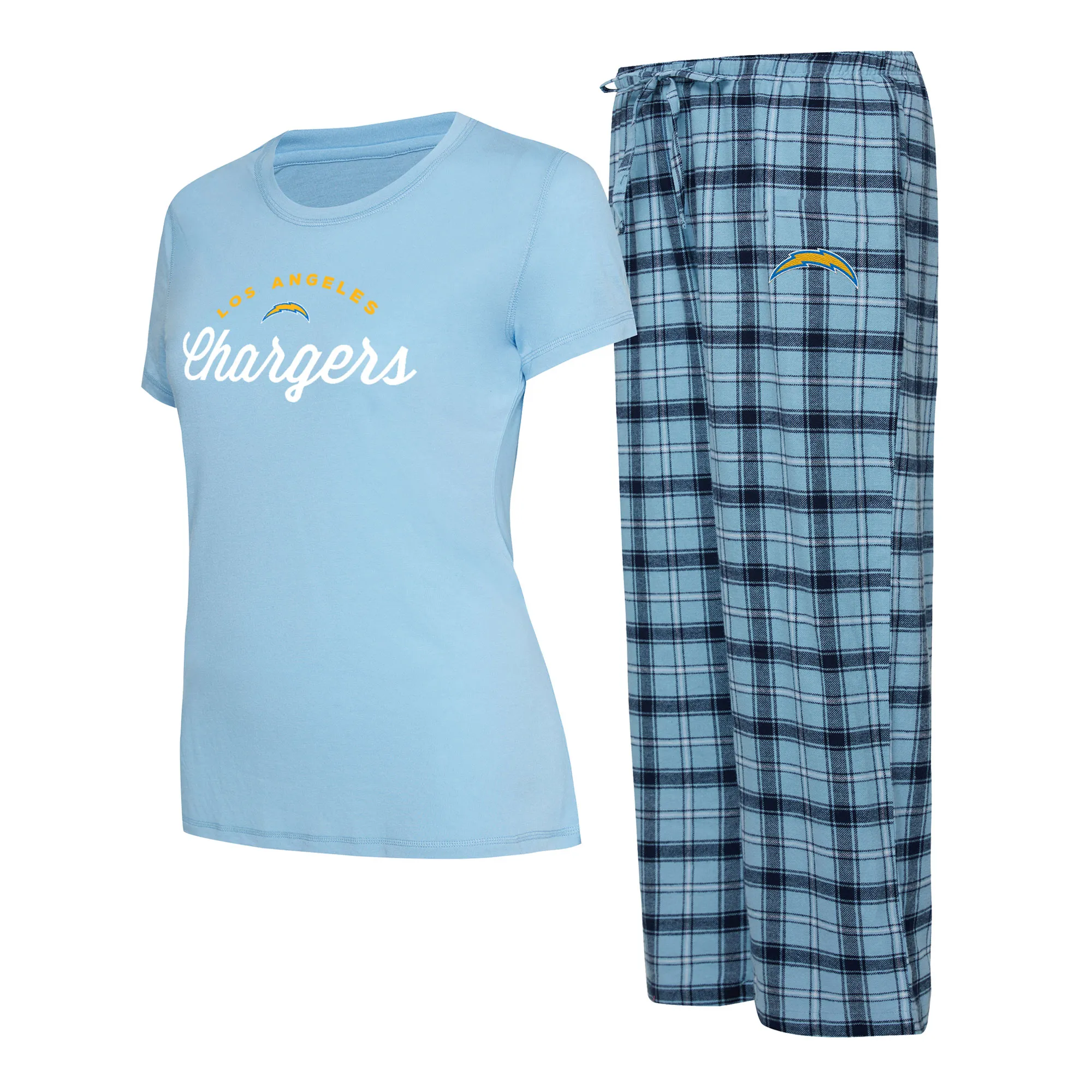 Lids Women's Concepts Sport Powder Blue/Navy Los Angeles Chargers Arctic T-Shirt & Flannel Pants Sleep Set