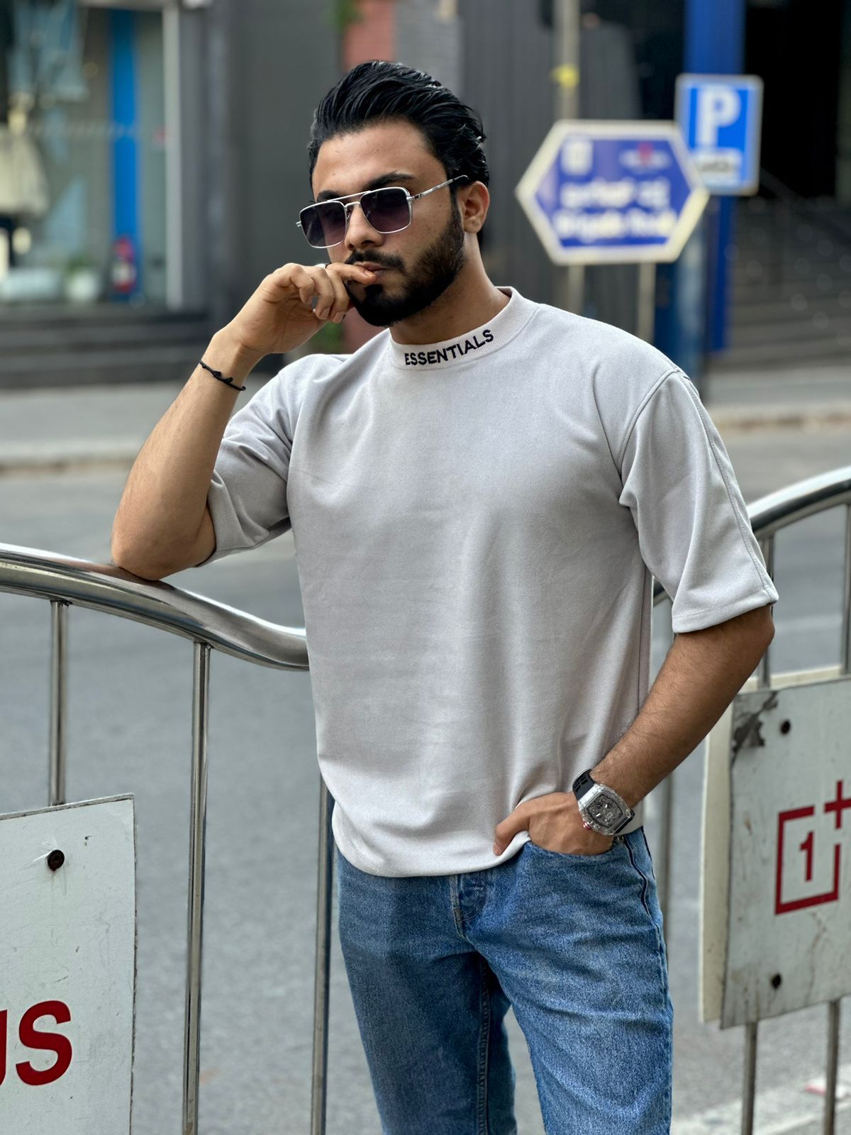 Light grey drop shoulder t -shirt