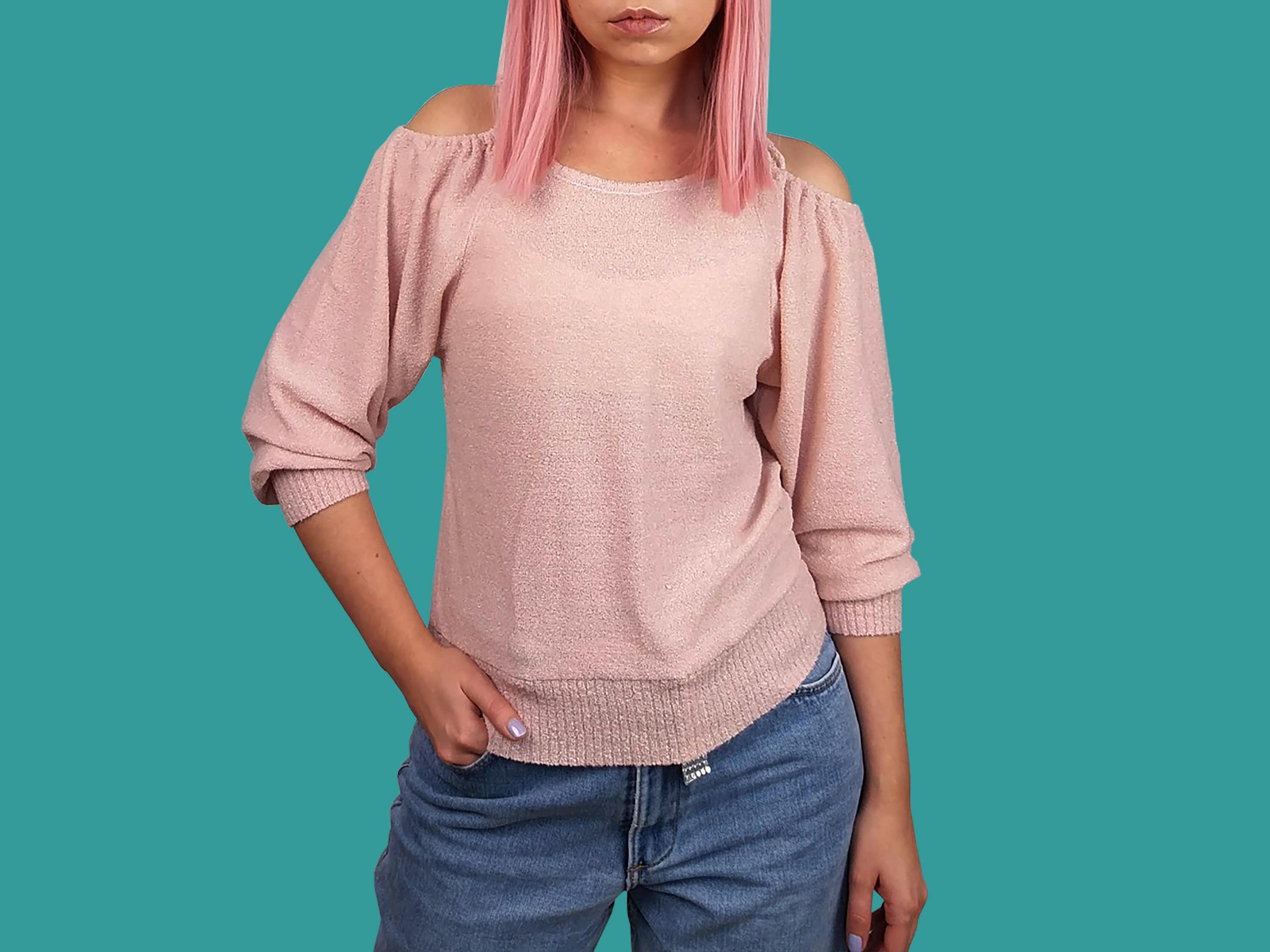 Light Pink Terrycloth Fluffy Knit Top