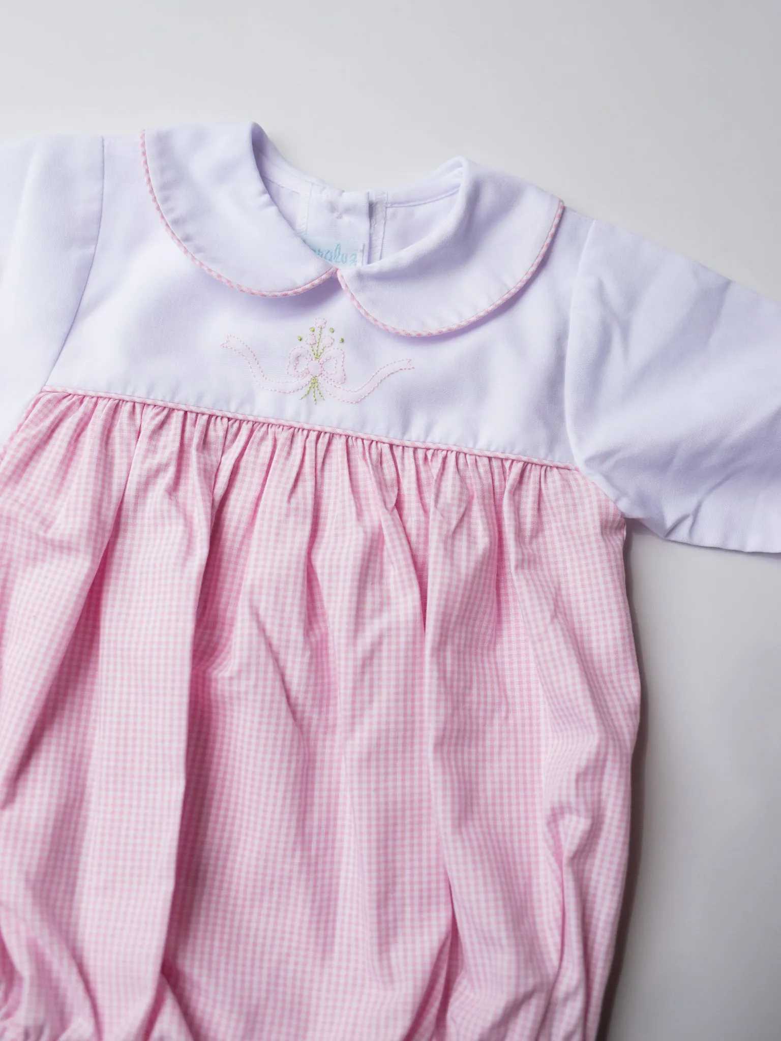 Long Sleeve Embroidered Ribbon Bubble | Pink Check