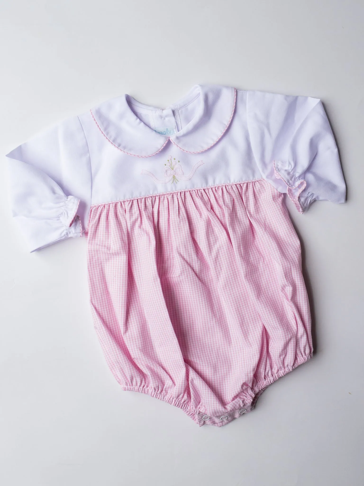 Long Sleeve Embroidered Ribbon Bubble | Pink Check