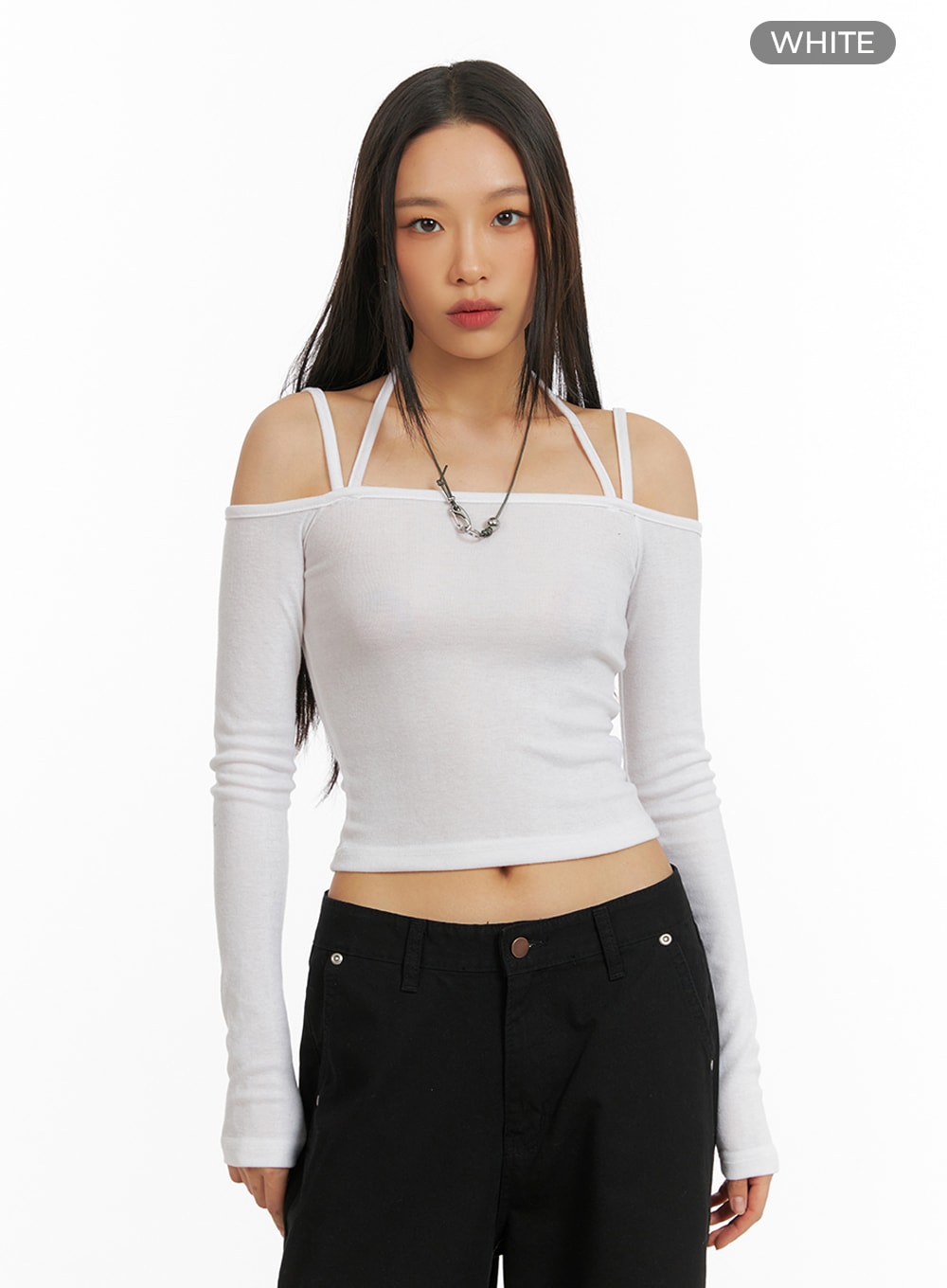 Long Sleeve Halter Crop Top IA417