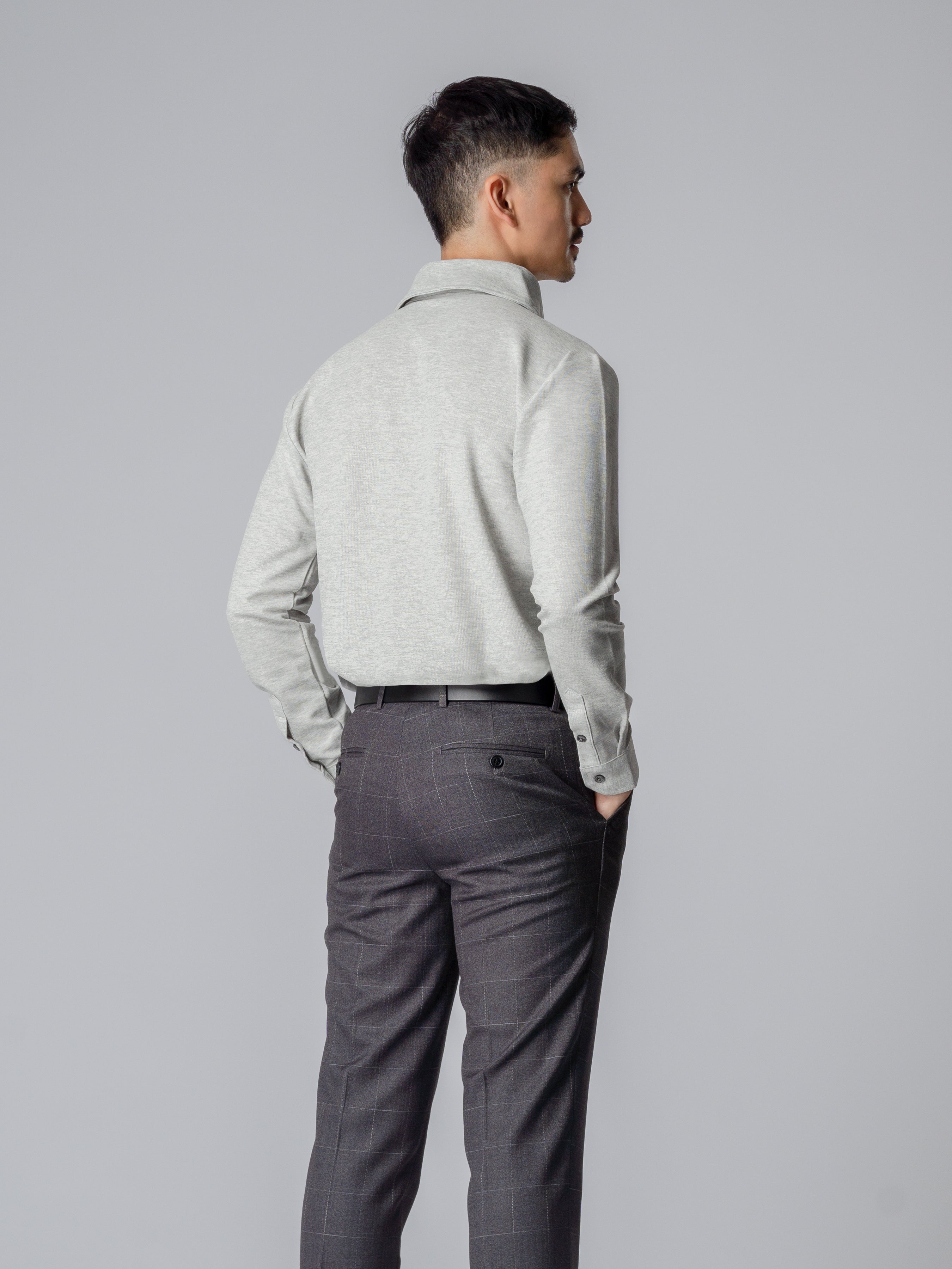 Long Sleeve Polo Shirt - Grey One-Piece Collar Single Button