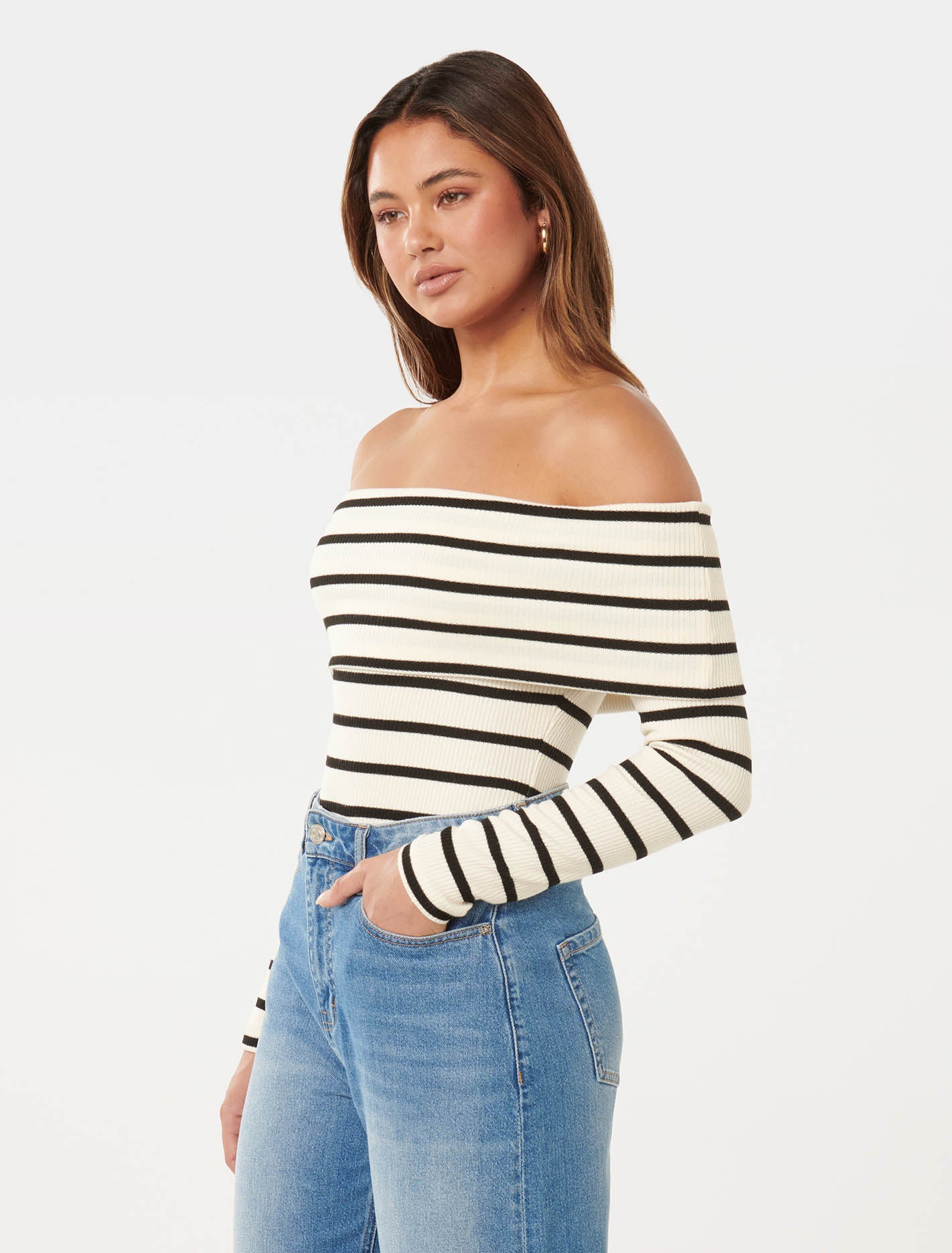 Louise Ribbed Long Sleeve Bardot Top