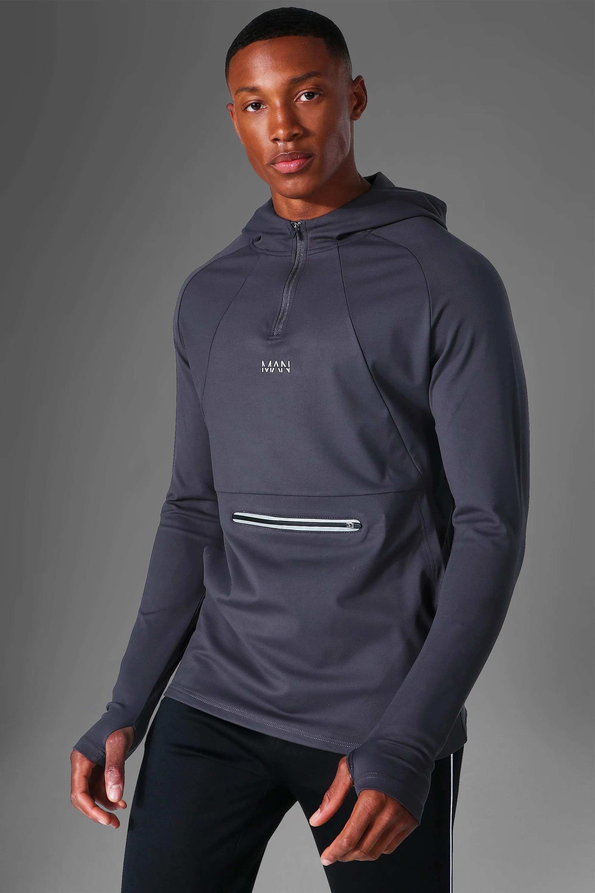 Man Active Running Muscle Fit Raglan Hoodie | boohooMAN UK