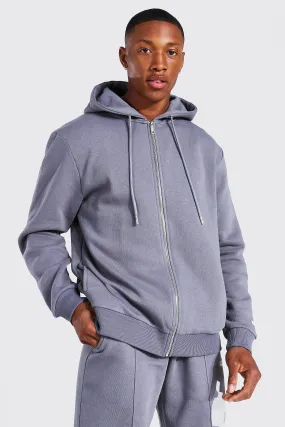 Man Woven Tab Zip Through Hoodie | boohooMAN UK