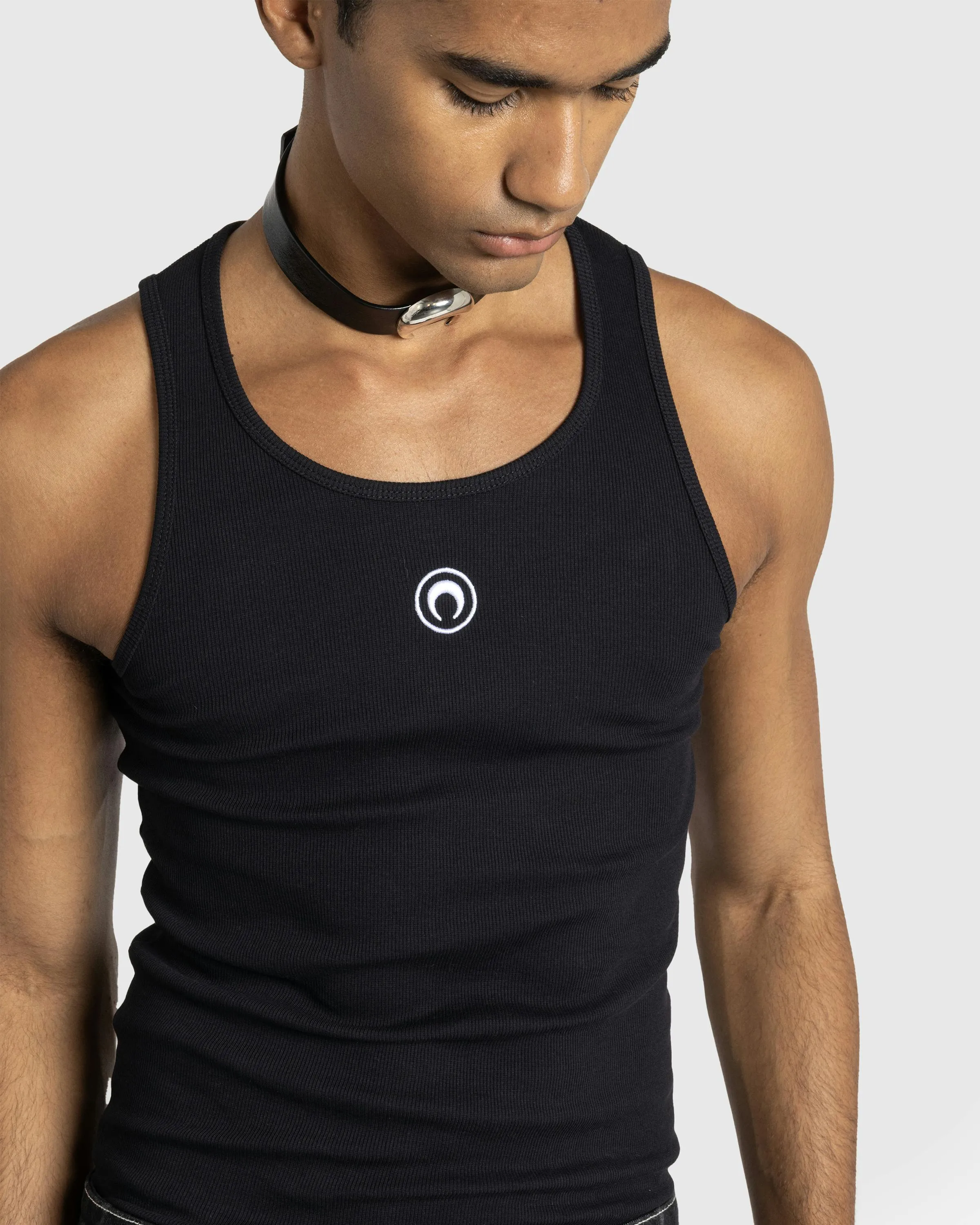 Marine Serre – Moon Logo Ribbed Jersey Tank Top Black | Highsnobiety Shop