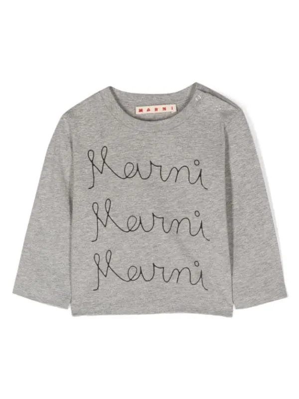 Marni T-Shirt Long Sleeved Triple Logo Grey