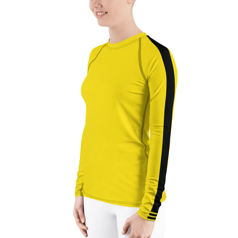 Martial Arts Elegance: Women's Bruce Lee Game of Death and Kill Bill Inspired Long Sleeve Rash Guard and Yoga Pants Set