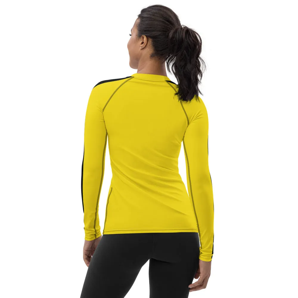 Martial Arts Elegance: Women's Bruce Lee Game of Death and Kill Bill Inspired Long Sleeve Rash Guard and Yoga Pants Set