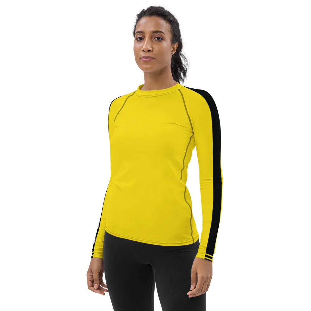 Martial Arts Elegance: Women's Bruce Lee Game of Death and Kill Bill Inspired Long Sleeve Rash Guard and Yoga Pants Set