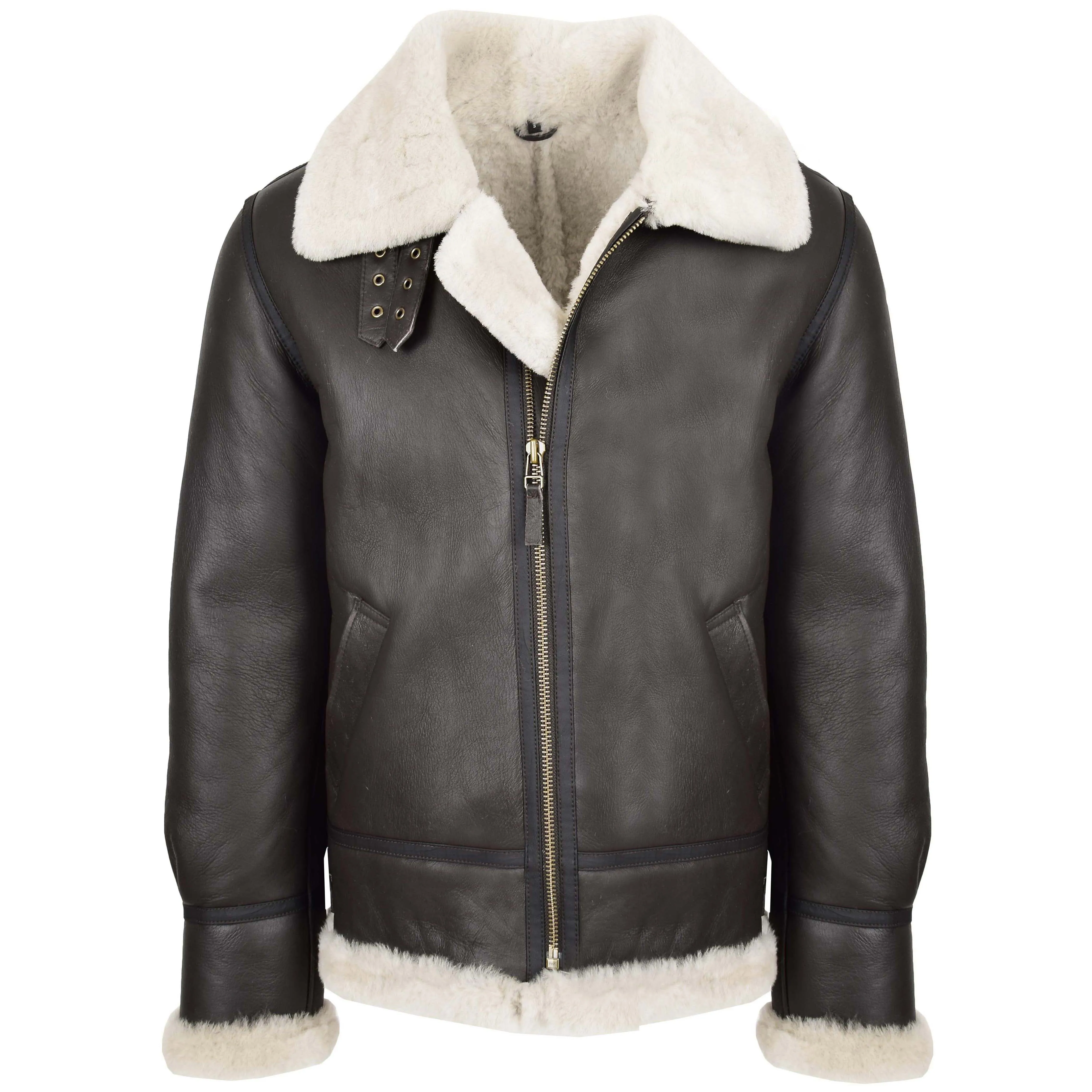 Men's Classic B3 Original Sheepskin Jacket Brown White