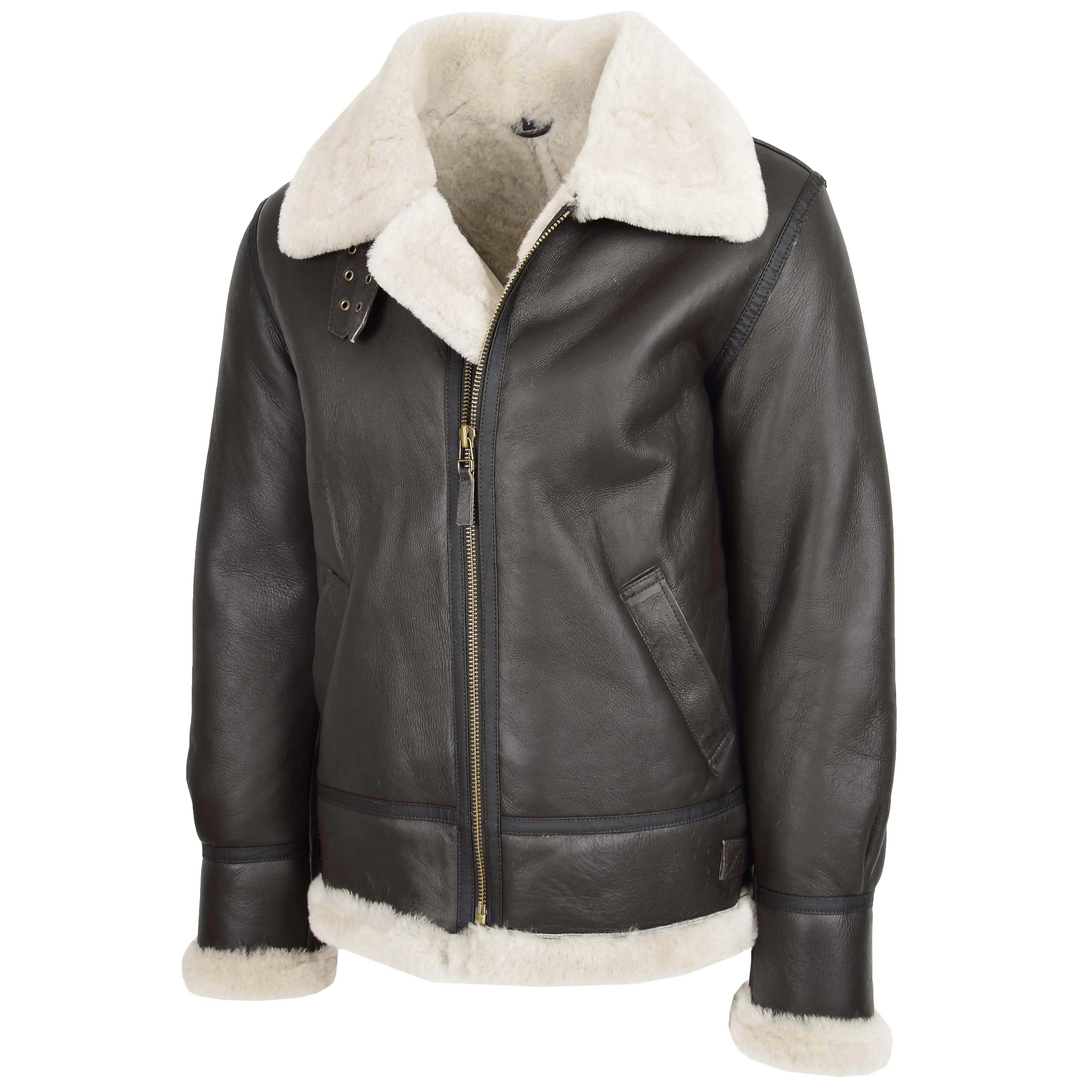 Men's Classic B3 Original Sheepskin Jacket Brown White