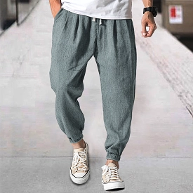 Men's Linen Casual Bloomers Harem Belted Pants