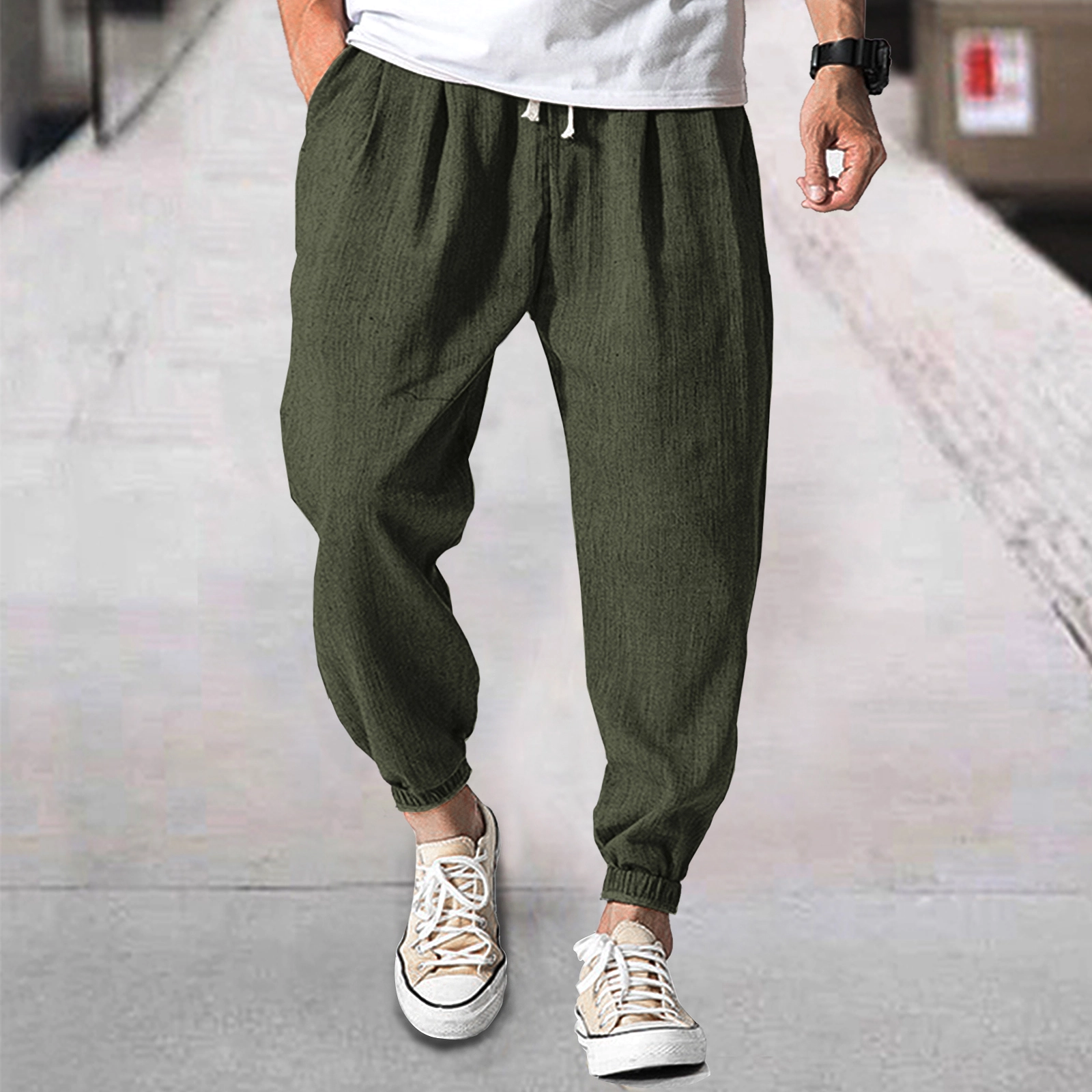 Men's Linen Casual Bloomers Harem Belted Pants