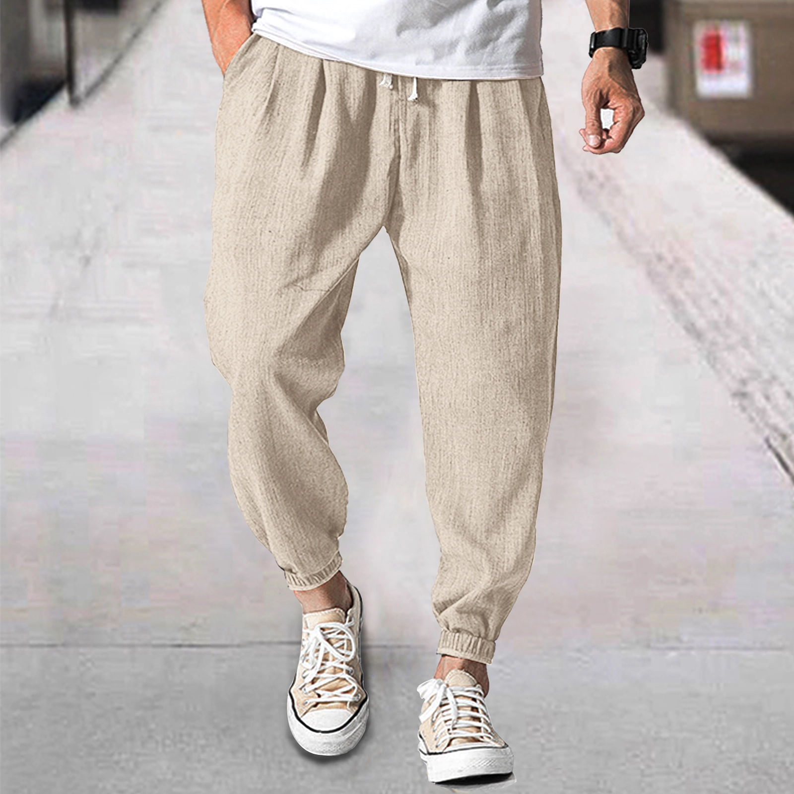 Men's Linen Casual Bloomers Harem Belted Pants